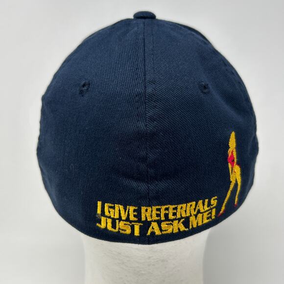 Vintage Y2Ks I Give Referrals Strip Club Hat Cap FlexFit S-M Blue Stripper Funny - Picture 3 of 10